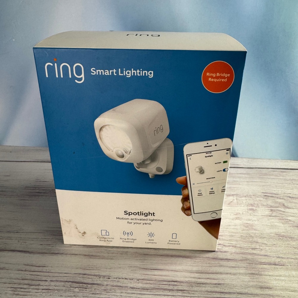 Ring Smart Lighting Spotlight White Battery Powered Motion Activated Security